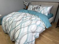 Комплект постельного белья Бриз Turkish Cotton, двусторонний, белый с бирюзовыми волнами