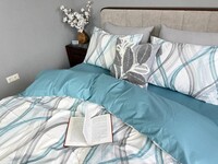 Комплект постельного белья Бриз Turkish Cotton, двусторонний, белый с бирюзовыми волнами - фото 3