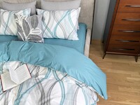 Комплект постельного белья Бриз Turkish Cotton, двусторонний, белый с бирюзовыми волнами - фото 5