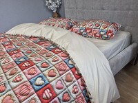 Комплект постільної білизни Кантрі Cotton 5D бежевий горошок із сердечками - фото 17