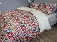 Комплект постільної білизни Кантрі Cotton 5D бежевий горошок із сердечками - фото 22