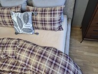 Комплект постільної білизни Наві/бежева пастель Turkish Flannel в клітинку
