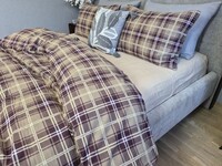 Комплект постільної білизни Наві/бежева пастель Turkish Flannel в клітинку - фото 2