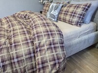 Комплект постільної білизни Наві/бежева пастель Turkish Flannel в клітинку - фото 3