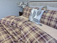Комплект постільної білизни Наві/бежева пастель Turkish Flannel в клітинку - фото 5