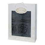 Подарочный набор махровых полотенец 2 шт., 50 x 90 см., 70 x 140 см., Damask Ornament-Dark-grey, ТМ Gulcan