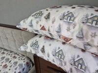 Комплект постільної білизни Новорічна Нічблакитний Turkish Flannel 5D білий з будиночками - фото 2