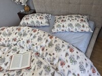 Комплект постільної білизни Новорічна Нічблакитний Turkish Flannel 5D білий з будиночками - фото 6