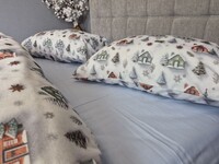 Комплект постільної білизни Новорічна Нічблакитний Turkish Flannel 5D білий з будиночками - фото 9