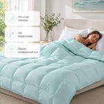 Одеяло летнее IDEIA Tropical 175x210 см (двуспальное), искусственный лебяжий пух, легкое, гипоаллергенное, голубое - фото 5