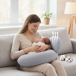 Подушка для годування диван 60 х 70 х 16 см антиалергенна бавовна, для комфорту мами, на блискавці сіро-бежева - фото 8