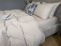 Постільна білизна Mini Bell Washed Cotton, кремова варена бавовна у тонку бежеву смужку - фото 7