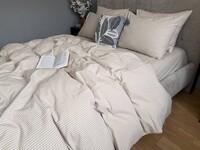Постільна білизна Mini Bell Washed Cotton, кремова варена бавовна у тонку бежеву смужку - фото 8