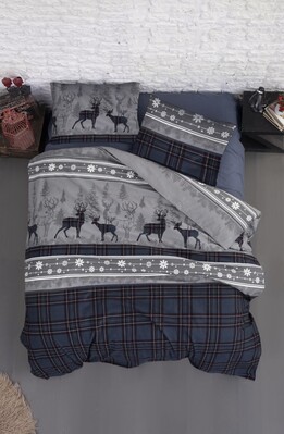 Комплект постільної білизни First Choice Flanel евро (Happiness Navy Blue)