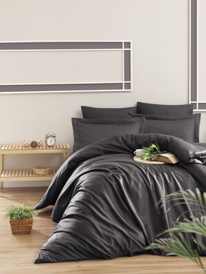 Комплект постельного белья First Choice Snazzy Anthracite, сатин, евро, антрацитовый