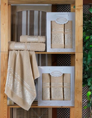 Подарочный набор махровых полотенец 2 шт., 50 x 90 см., 70 x 140 см., Damask Ornament-Sand, ТМ Gulcan