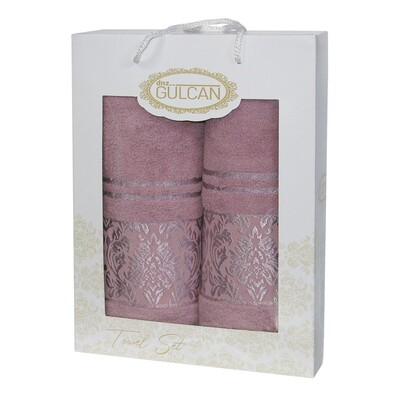 Подарочный набор махровых полотенец 2 шт., 50 x 90 см., 70 x 140 см., Damask Ornament-Powder, ТМ Gulcan