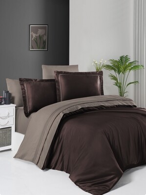 Комплект постельного белья First Choice сатин ДЕЛЮКС DARK евро (Serenity Dark Brown - Mink)