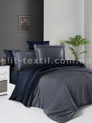 Комплект постельного белья First Choice сатин DARK ДЕЛЮКС евро (Serenity Dark Grey - Navy Blue)