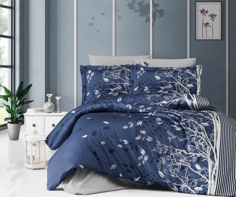 Комплект постельного белья First Choice сатин евро (Living Navy Blue)