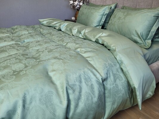 Комплект постельного белья Paisley Green, Сатин Жаккард, ТМ Комфорт-текстиль
