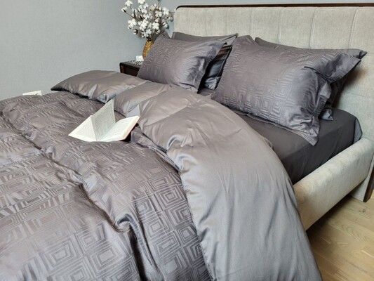 Комплект постельного белья Sguare Dark Grey, Сатин JACQUARD, ТМ Комфорт-текстиль