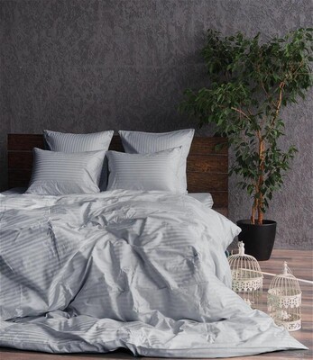 Комплект постельного белья Страйп сатин LUX LIGHT GREY, полоска 1 см., 100 Хлопок, светло-серый, Комфорт-текстиль