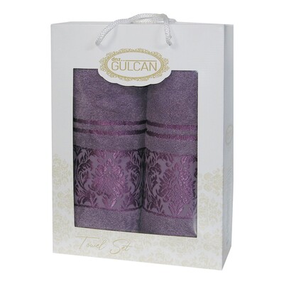 Подарочный набор махровых полотенец 2 шт., 50 x 90 см., 70 x 140 см., Damask Ornament-Violet, ТМ Gulcan