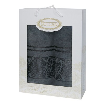 Подарочный набор махровых полотенец 2 шт., 50 x 90 см., 70 x 140 см., Damask Ornament-Dark-grey, ТМ Gulcan