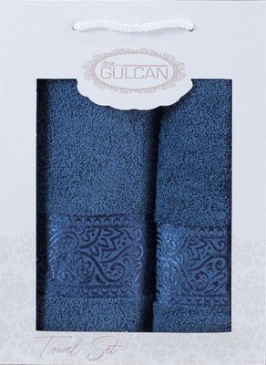 Набор из 2-х махровых полотенец Gulcan Cotton Ornament blue