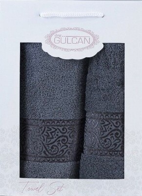 Набор из 2-х махровых полотенец Gulcan Cotton Ornament dark-grey
