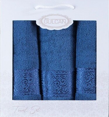 Набор из 3-х махровых полотенец, 50 x 90 см x 2шт, 70 x 140 см, Cotton Ornament blue, ТМ Gulcan 