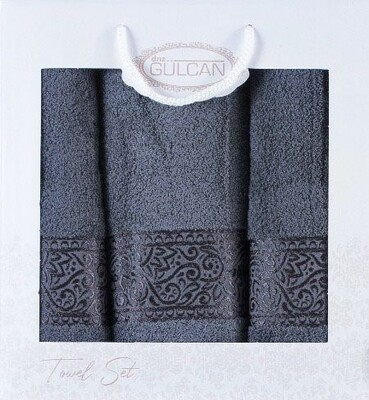 Набор из 3-х махровых полотенец Gulcan Cotton Ornament dark-grey