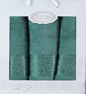 Набор из 3-х махровых полотенец Gulcan Cotton Ornament green