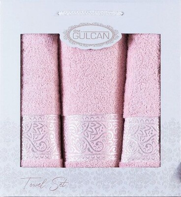 Набір із 3-х махрових рушників Gulcan Cotton Ornament pink