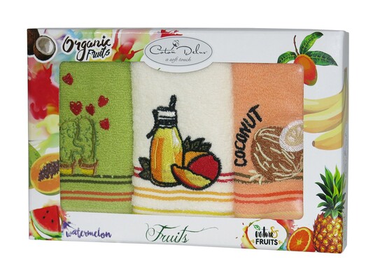 Набір кухонних махрових рушників Gursan 3 шт 30x50 см, Фрукти Organic Fruits (3ka-06)