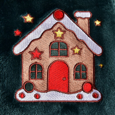 Новогодний плед-покрывало, 170 x 210 см, двуспальный, Велсофт, супер мягкий, с вышивкой рождественский изумрудный домик, зеленый, ТМ IDEIA