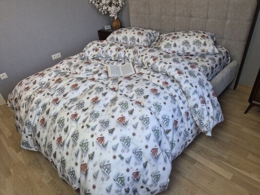 Комплект постільної білизни Новорічна Ніч Turkish Flannel 5D білий з будиночками