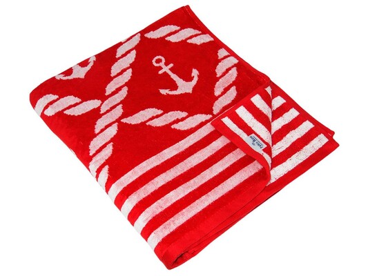 Рушник пляжний махра-велюр 100 x 150 см, JYD-030 якір на червоному, ТМ Parisa Home