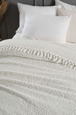 Простынь махровая Sikel 200x220 см жаккардовая с бахромой (Salkim - Beyaz)