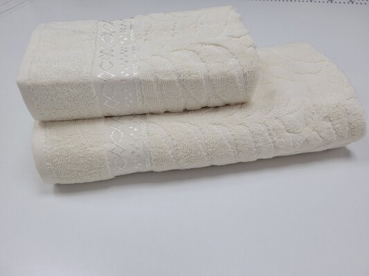 Полотенца махровые жаккардовые LUX COTTON AKASYA, 100 хлопок 520 гм2, ваниль, ТМ Gulcan