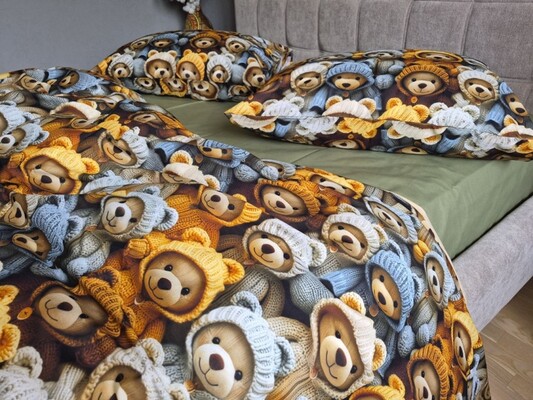 Комплект постельного белья Медвежата Стиляги Cotton 5D Хаки