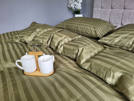 Комплект постельного белья Stripe PREMIUM, KHAKI 2/2см