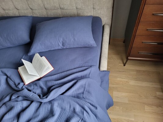 Комплект постельного белья Navy Blue, Муслин четырехслойный, 100 Хлопок, ТМ Комфорт-текстиль