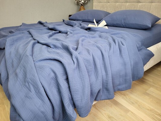 Муслінове покривало Navy Blue зі 100 бавовни, ТМ Комфорт-текстиль