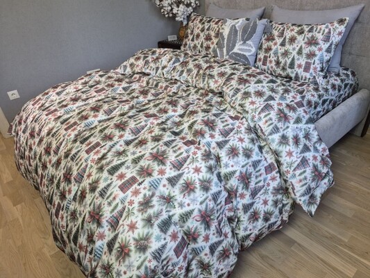 Комплект постільної білизни Ялинки Turkish Flannel 5D новорічний