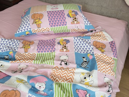 Комплект постельного белья Зверята/розовый, Turkish flannel
