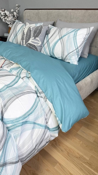 Комплект постельного белья Бриз Turkish Cotton, двусторонний, белый с бирюзовыми волнами - изображение 8