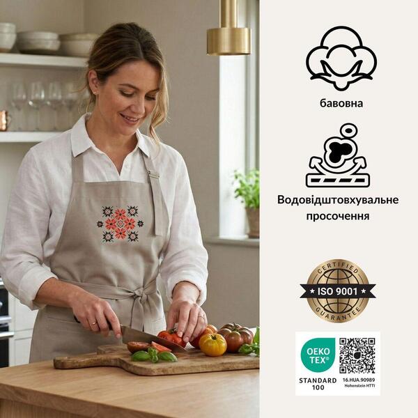 Фартух для кухні IDEIA з вишивкою та кишенею, з захистом від плям, бавовна, для жінок і чоловіків сірий - зображення 4