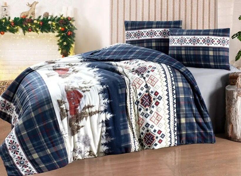 Комплект постільної білизни First Choice Flanel евро (Nature Navy Blue) - зображення 1